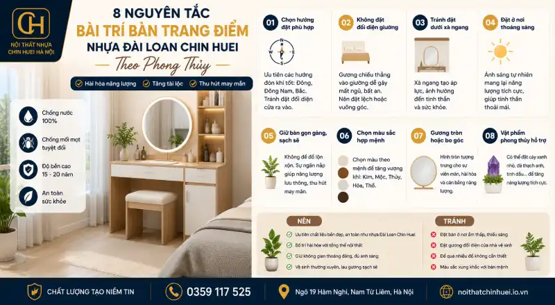 nguyên tắc bài trí bàn trang điểm nhựa Đài Loan Chin Huei theo phong thủy