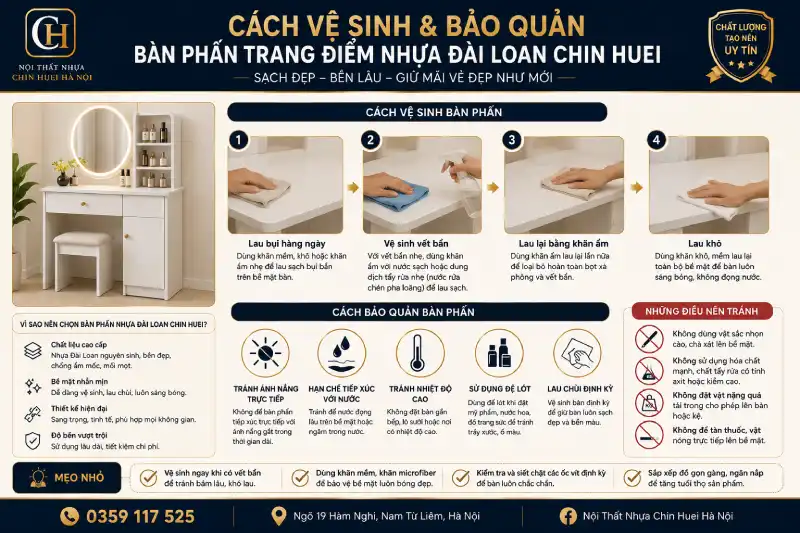 Cách vệ sinh & bảo quản bàn phấn trang điểm nhựa Đài Loan luôn như mới