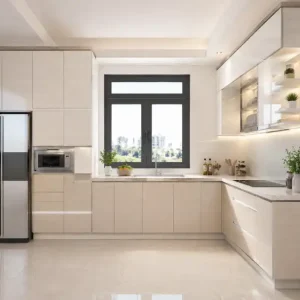 Tủ bếp chữ L có cửa sổ nhựa Đài Loan giá rẻ CH-TBL04