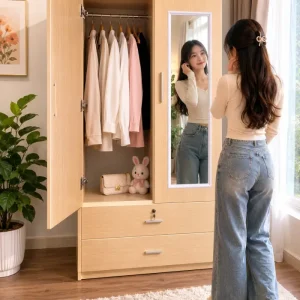Tủ quần áo 2 cánh mở có gương nhựa Đài Loan Chin Huei CH-T2C07