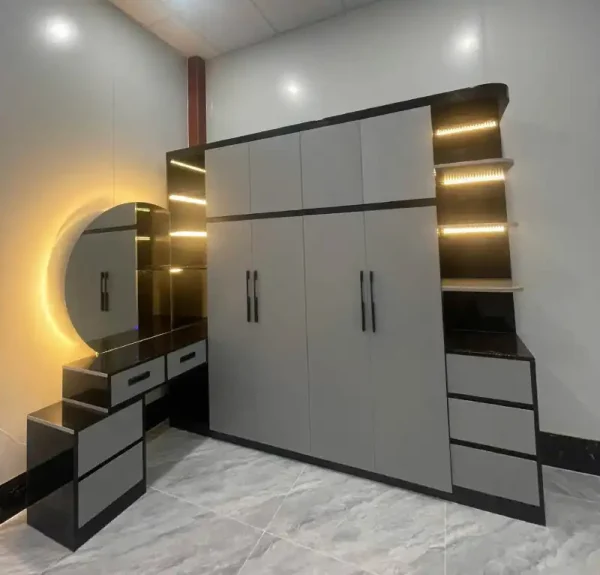 Tủ quần áo 4 cánh lùa 1 kệ kịch trần liền bàn trang điểm nhựa Chin Huei CH-TCL07 tại Hoàng Quán Chi Cầu Giấy