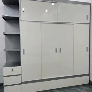 Tủ quần áo 4 cánh lùa 1 kệ trang trí kịch trần âm tường nhựa Đài Loan Chin Huei CH-TCL03