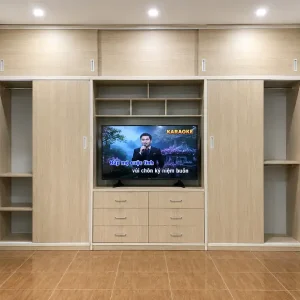 Tủ quần áo 4 cánh lùa kịch trần kèm kệ tivi nhựa Đài Loan Chin Huei CH-T4C19