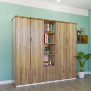 Tủ quần áo 4 cánh mở 2 ngăn kéo kèm kệ trang trí giữa nhựa Đài Loan Chin Huei CH-T4C09
