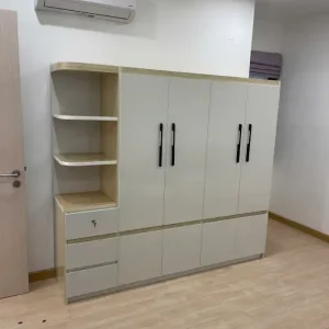 Tủ quần áo 4 cánh mở 3 ngăn kéo kèm kệ trang trí nhựa Đài Loan Chin Huei CH-T4C07