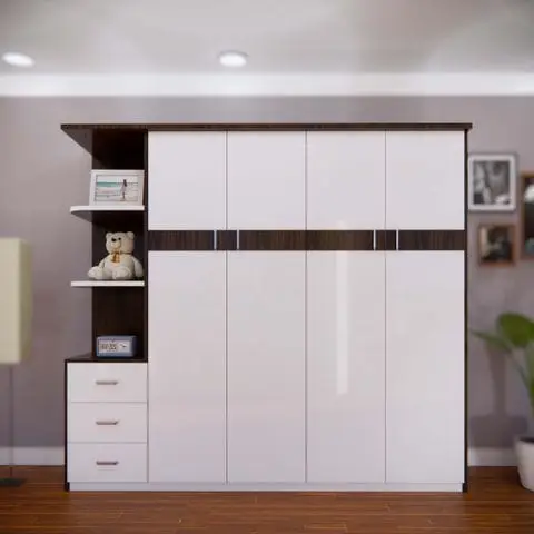 Tủ quần áo 4 cánh mở 3 ngăn kéo kèm kệ trang trí nhựa Đài Loan Chin Huei CH-T4C07