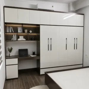 Tủ quần áo 5 cánh mở kịch trần liền bàn làm việc nhựa Đài Loan Chin Huei CH-T5C09