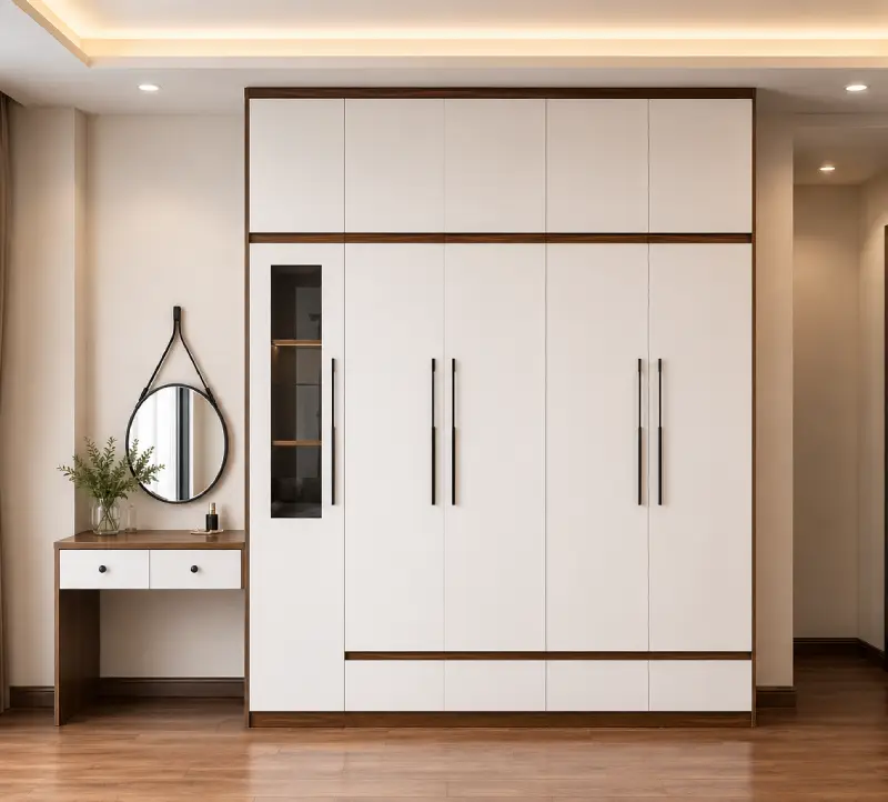 Tủ quần áo 5 cánh mở kịch trần liền bàn trang điểm nhựa Đài Loan Chin Huei CH-T5C10