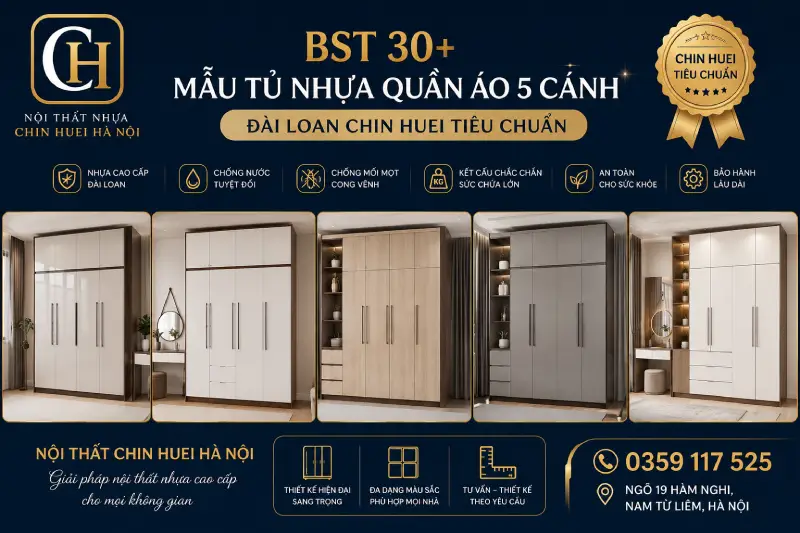 Tủ quần áo 5 cánh nhựa Đài Loan Chin Huei
