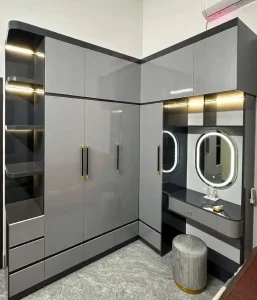 Tủ quần áo chữ L 3 cánh 1 kệ & 1 cánh kịch trần liền bàn trang điểm nhựa Đài Loan Chin Huei CH-TAL07