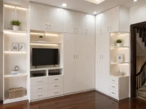 Tủ quần áo chữ L kịch trần có kệ tivi nhựa Đài Loan Chin Huei CH-TAL15