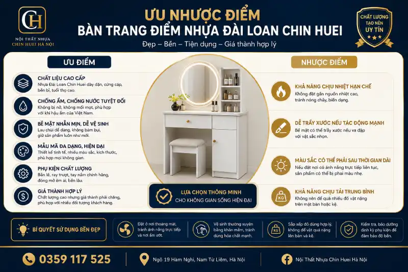 Ưu nhược điểm của bàn trang điểm nhựa Đài Loan Chin Huei