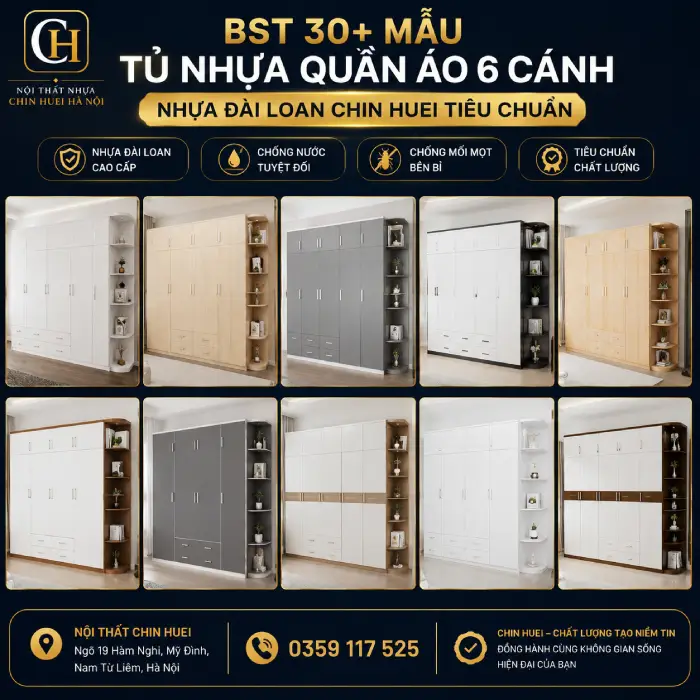 Tủ quần áo 6 cánh nhựa Đài Loan Chin Huei