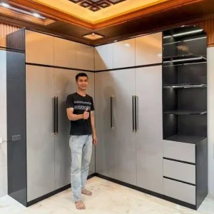 Tủ quần áo chữ L 3&3 cánh kịch trần có kệ trang trí nhựa Đài Loan Chin Huei CH-TAL02