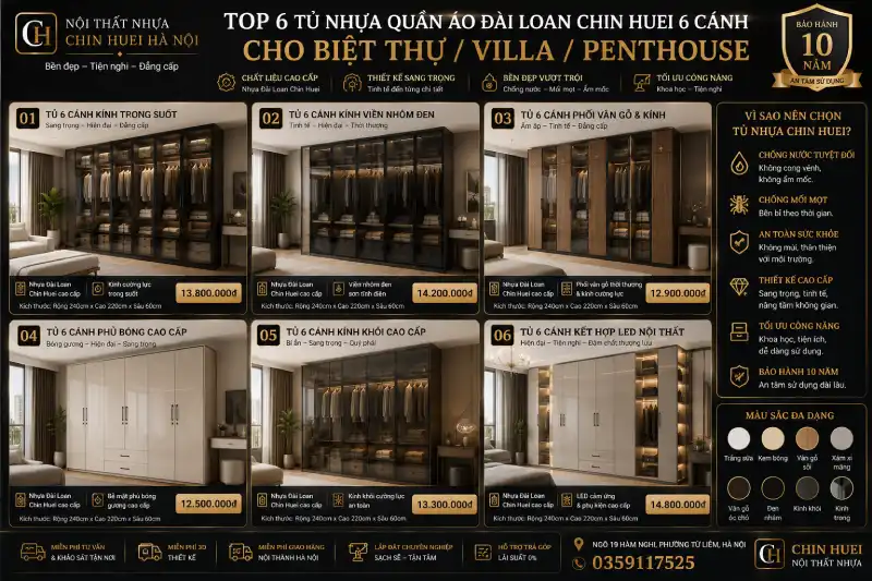 tủ nhựa quần áo Đài Loan Chin Huei 6 cánh cho biệt thự/villa/penthouse