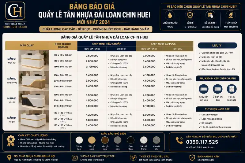Bảng báo giá quầy lễ tân nhựa Đài Loan Chin Huei