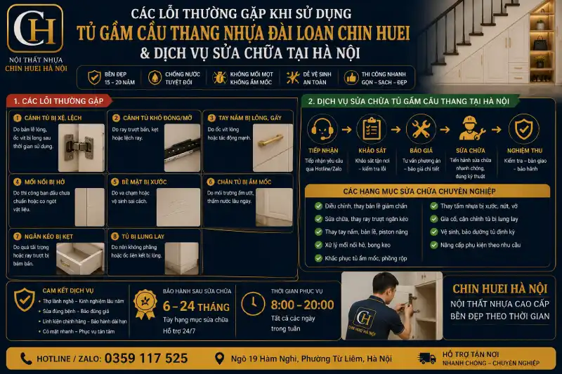 Các lỗi thường gặp khi sử dụng tủ gầm cầu thang nhựa Đài Loan & dịch vụ sửa chữa tại Hà Nội