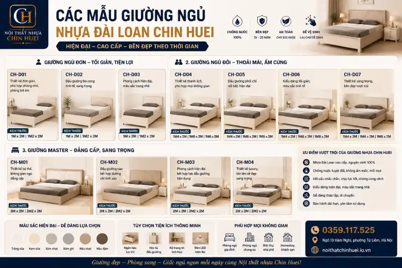 Các mẫu giường ngủ nhựa Đài Loan Chin Huei hiện đại cao cấp