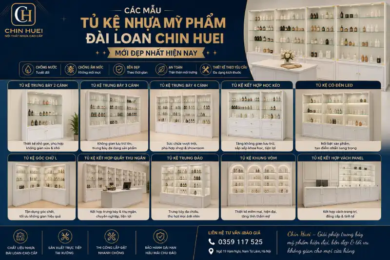 Các mẫu tủ kệ nhựa mỹ phẩm Đài Loan Chin Huei mới đẹp nhất hiện nay