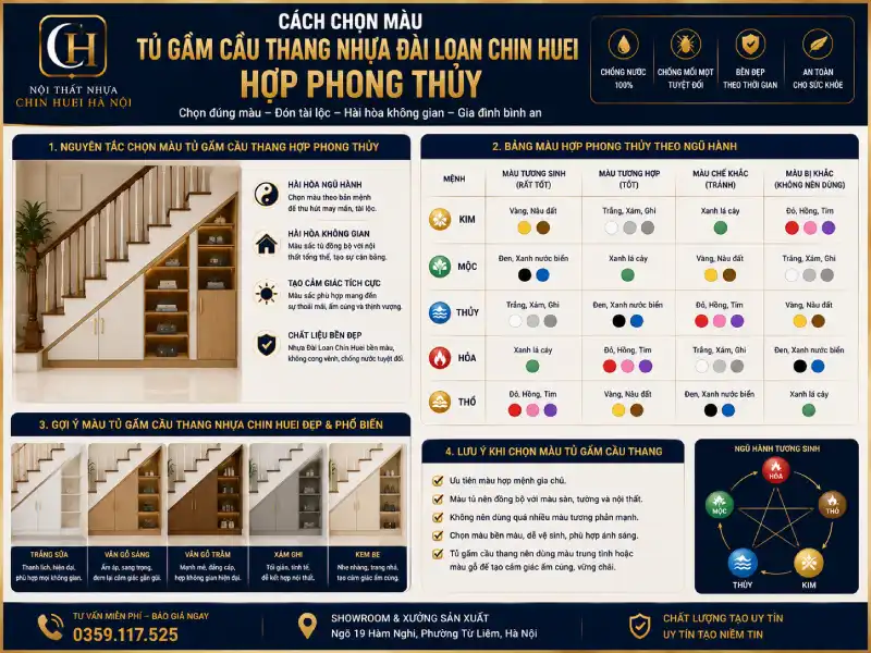 Cách chọn màu tủ gầm cầu thang nhựa Đài Loan Chin Huei hợp phong thủy