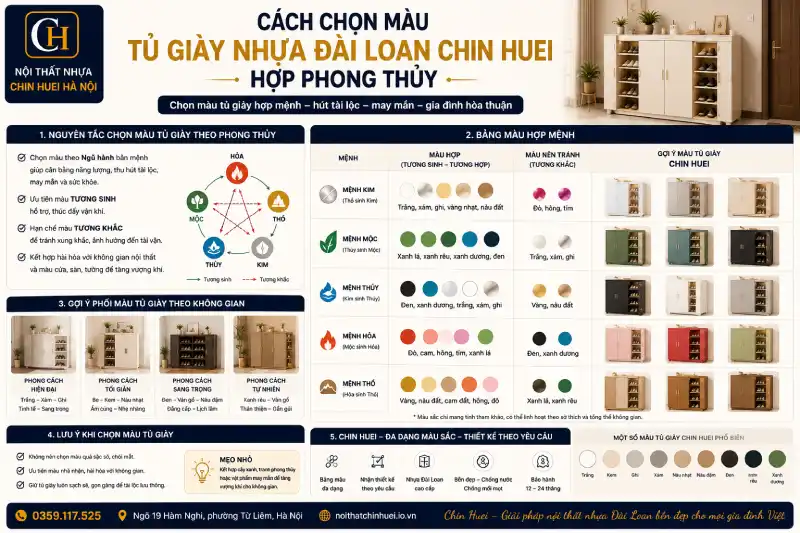 Cách chọn màu tủ giày nhựa Đài Loan Chin Huei hợp phong thủy