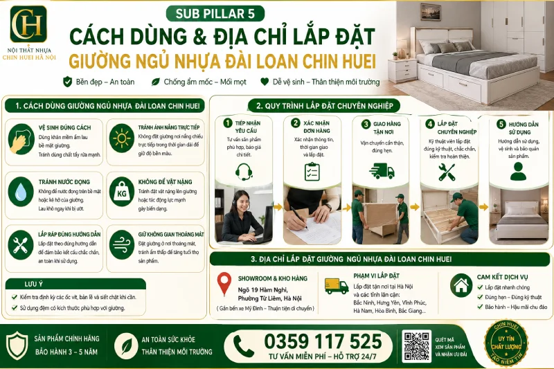 Cách dùng & địa chỉ lắp đặt giường ngủ nhựa Đài Loan Chin Huei