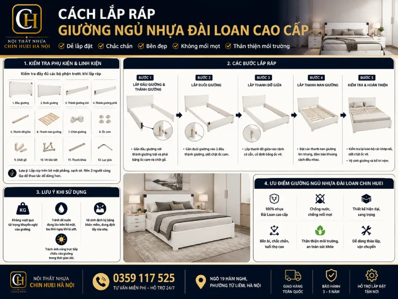 Cách lắp ráp giường ngủ nhựa Đài Loan cao cấp