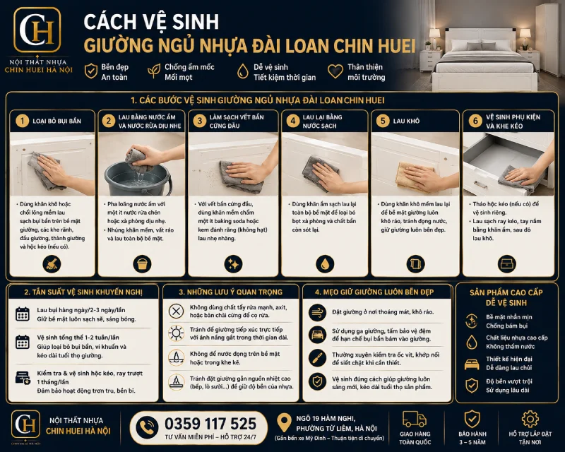 Cách vệ sinh giường ngủ nhựa Đài Loan Chin Huei