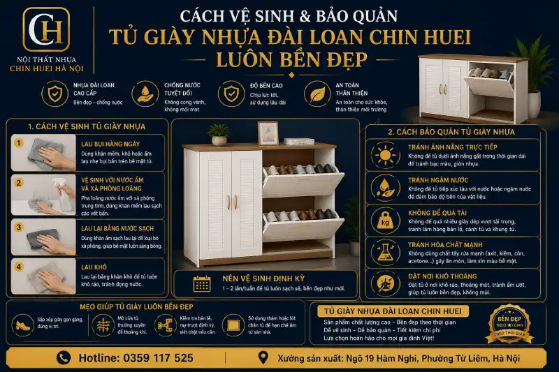 Cách vệ sinh và bảo quản tủ giày nhựa Đài Loan Chin Huei luôn bền đẹp