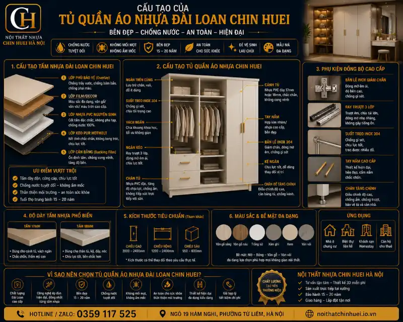 Cấu tạo của tủ quần áo nhựa Đài Loan Chin Huei