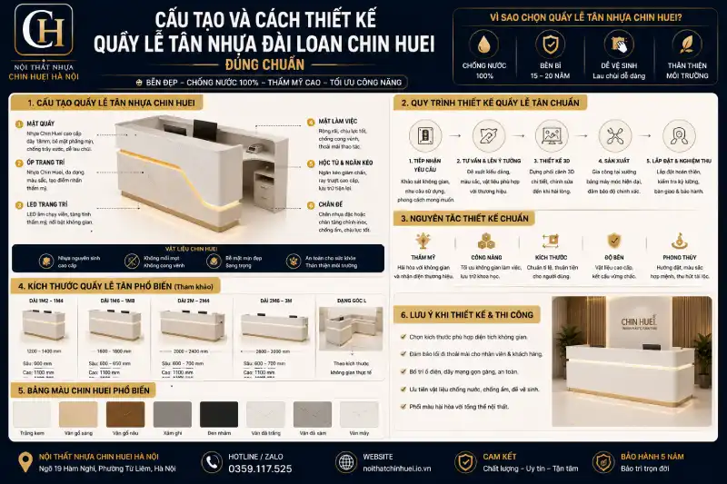 Cấu tạo và cách thiết kế quầy lễ tân nhựa Đài Loan Chin Huei đúng chuẩn