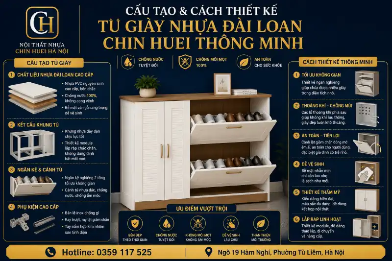 Cấu tạo và cách thiết kế tủ giày nhựa Đài Loan Chin Huei thông minh