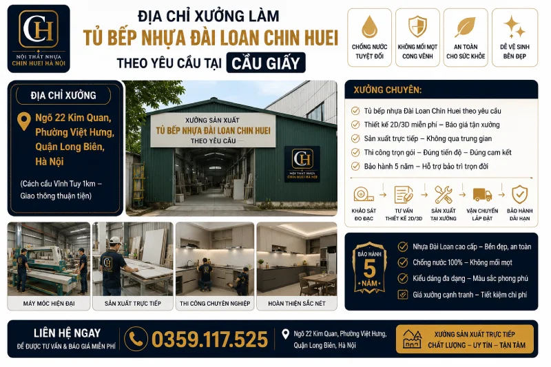 Địa chỉ xưởng làm tủ bếp nhựa Đài Loan Chin Huei theo yêu cầu tại Cầu Giấy