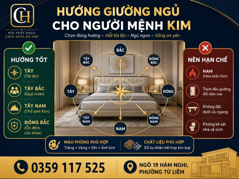 Hướng kê giường ngủ nhựa cho người mệnh Kim
