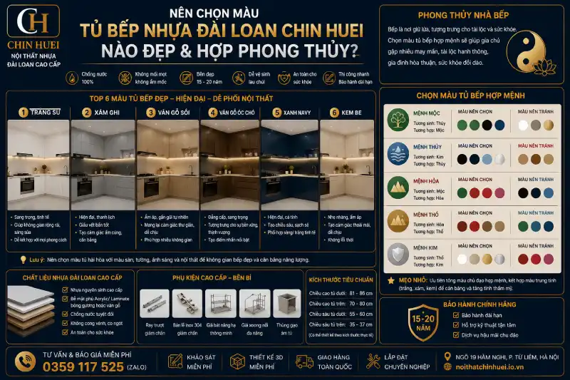 Nên chọn màu tủ bếp nhựa Đài Loan Chin Huei nào đẹp và hợp phong thủy