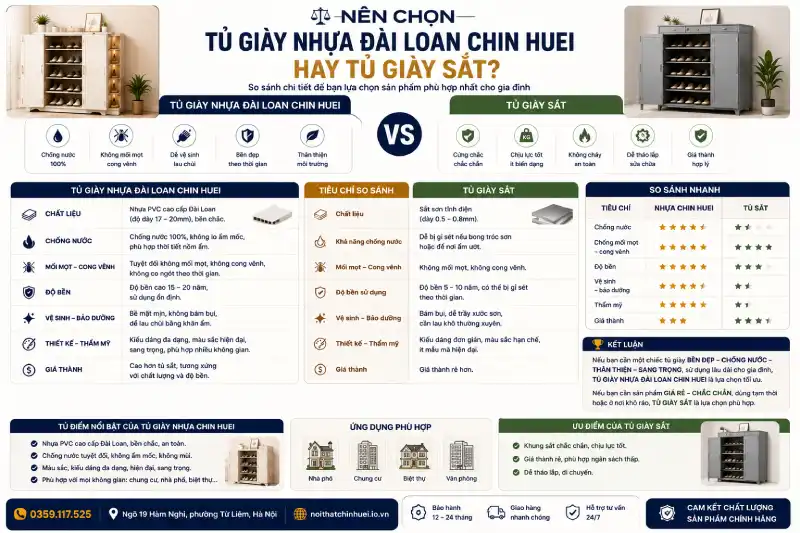 Nên chọn tủ giày nhựa Đài Loan Chin Huei hay tủ giày sắt