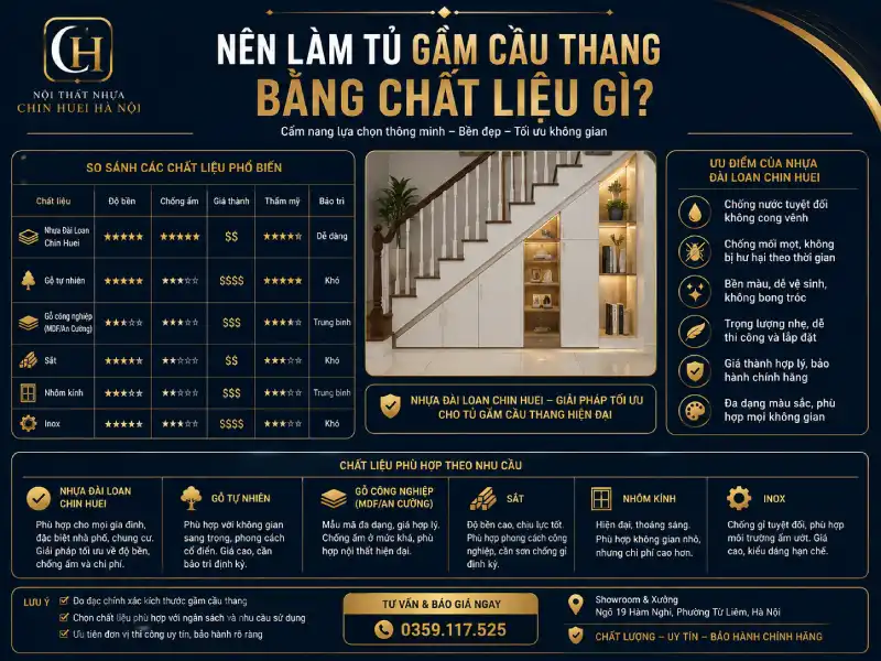 Nên làm tủ gầm cầu thang bằng chất liệu gì