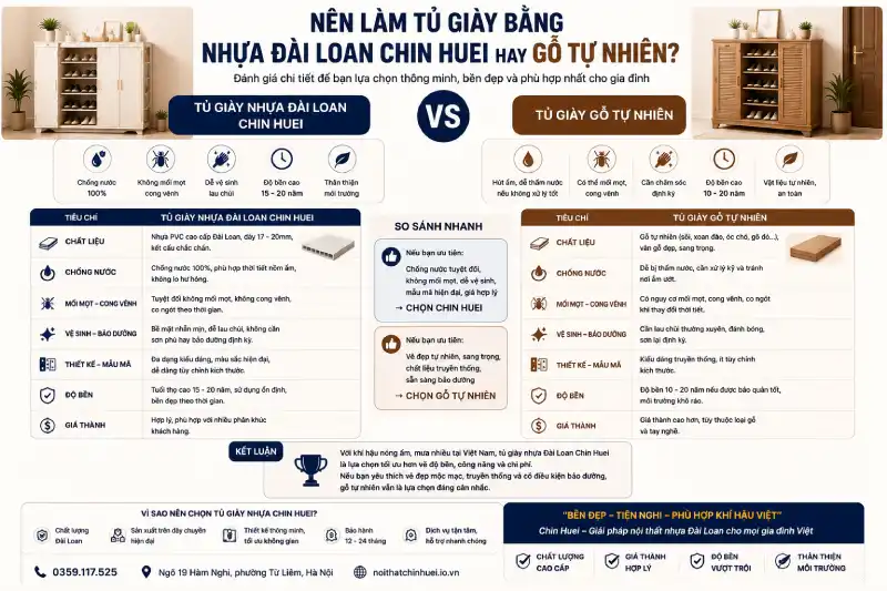 Nên làm tủ giày bằng nhựa Đài Loan Chin Huei hay gỗ tự nhiên