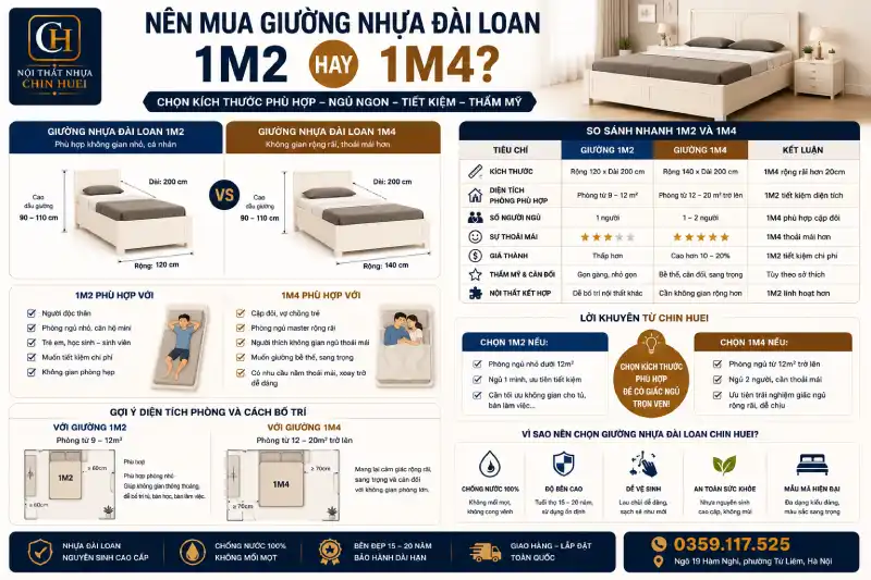 Nên mua giường nhựa Đài Loan Chin Huei 1m2 hay 1m4