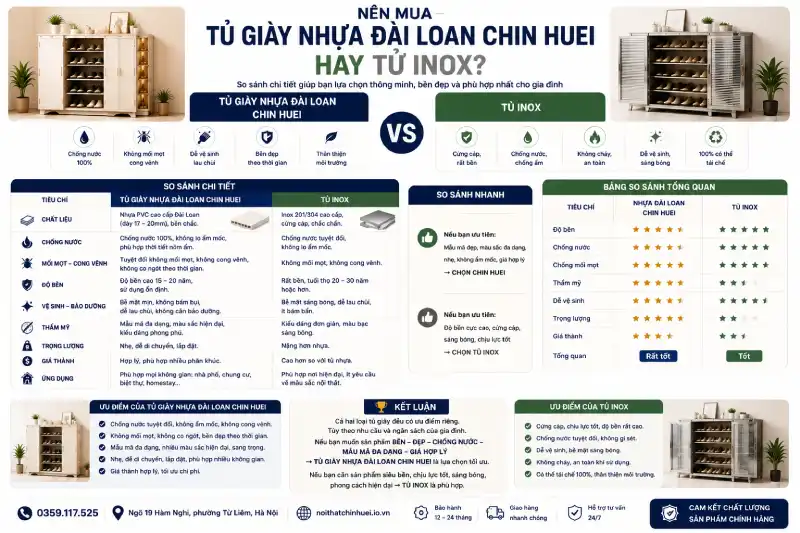 Nên mua tủ giày nhựa Đài Loan Chin Huei hay tủ inox