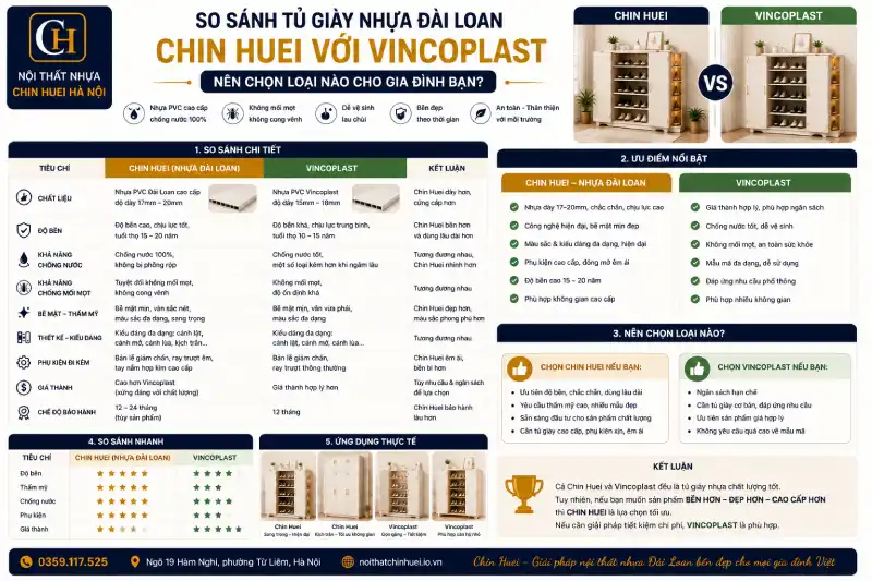 So sánh tủ giày nhựa Đài Loan Chin Huei với Vincoplast