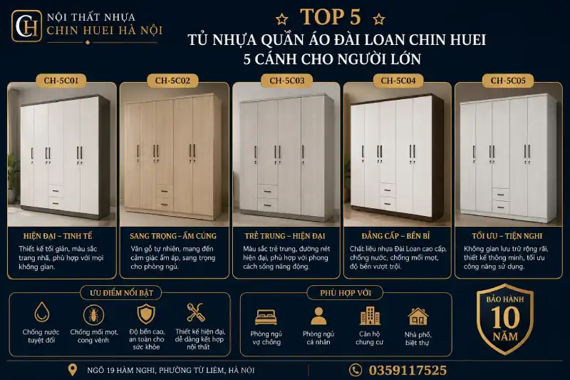 5 tủ nhựa quần áo Đài Loan Chin Huei 5 cánh cho người lớn