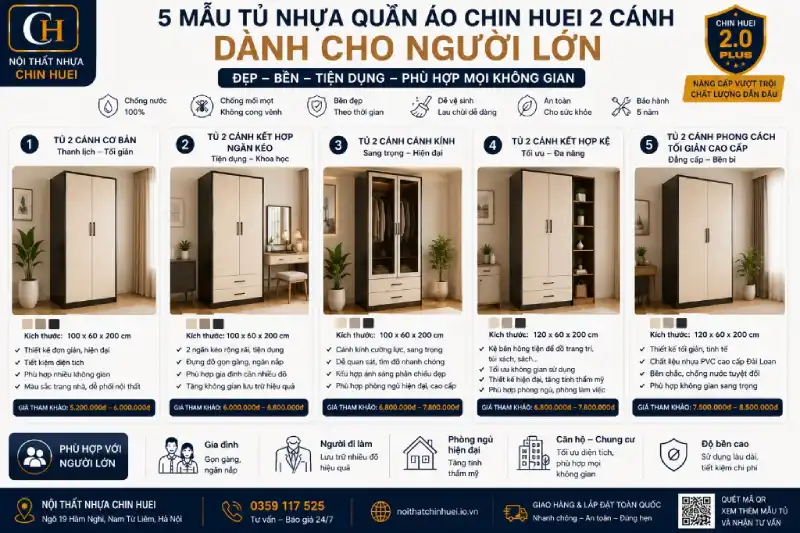 mẫu Tủ nhựa quần áo Chin Huei 2 cánh người lớn
