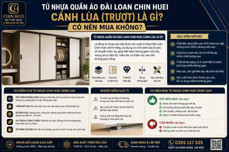Tủ nhựa quần áo Đài Loan Chin Huei cánh lùa là gì