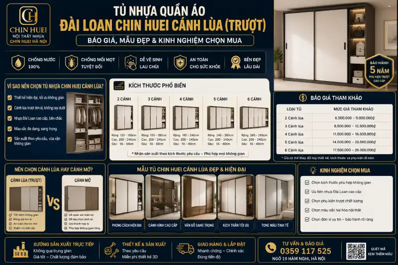 Tủ nhựa quần áo Đài Loan Chin Huei cánh lùa (trượt)