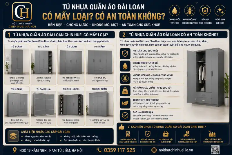 Tủ nhựa quần áo Đài Loan có mấy loại? Có an toàn không
