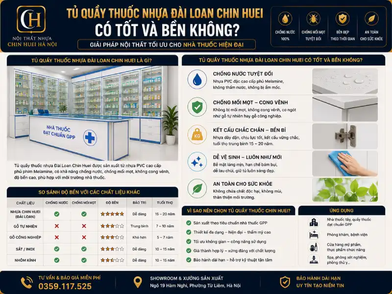 Tủ quầy thuốc nhựa Đài Loan Chin Huei có tốt và bền không