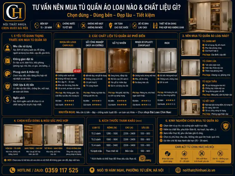 Tư vấn nên mua tủ quần áo loại nào & chất liệu gì
