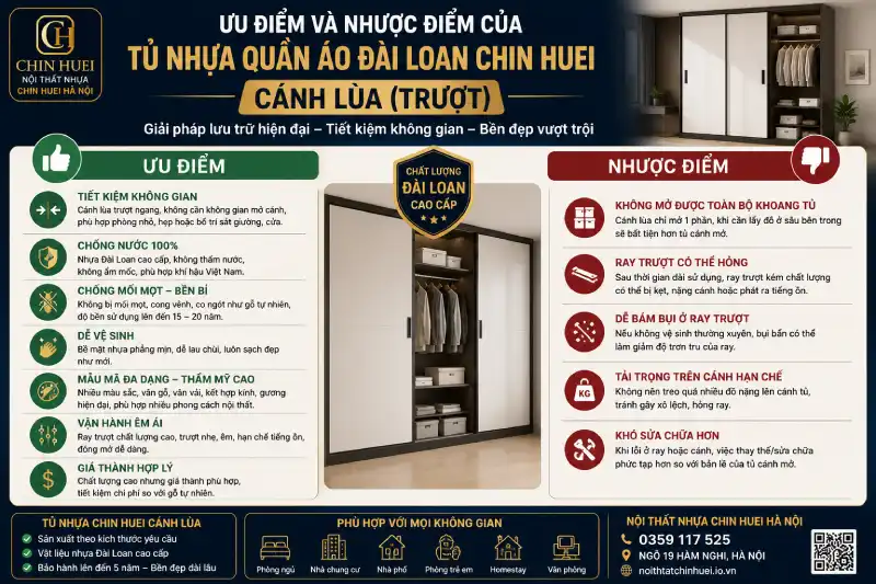 Ưu điểm và nhược điểm của tủ nhựa quần áo Đài Loan Chin Huei cánh lùa