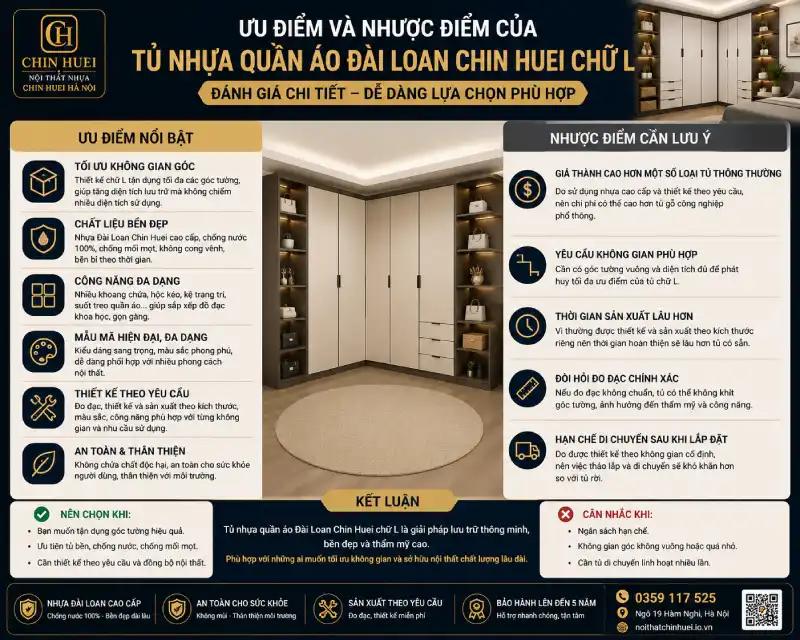 Ưu điểm và nhược điểm của tủ nhựa quần áo Đài Loan Chin Huei chữ L